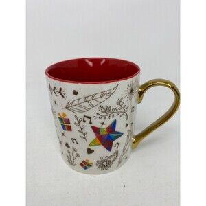 Whimsy Coffee Mug Gold Handle Holiday Christmas Deer Flowers Gifts Fairy Flowers